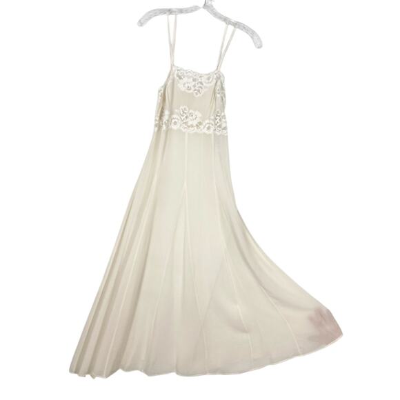 nwot Vintage LA PERLA Slip Dress 2 Silk-Crepe Cream Lace-Trim Adjust-Straps Maxi - Picture 1 of 13